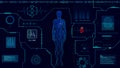 16:9 hud interface,futurastic human body,hud biology elelemt,Display set of virtual interface elements,digital Human , Human